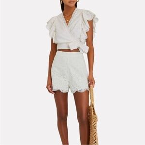 Intermix eyelet Magda ruffled top and short set size 0 100% cotton cream/white